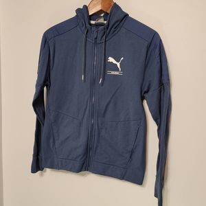 Puma Blue & White Zip-up Sweater Jacket with Pockets